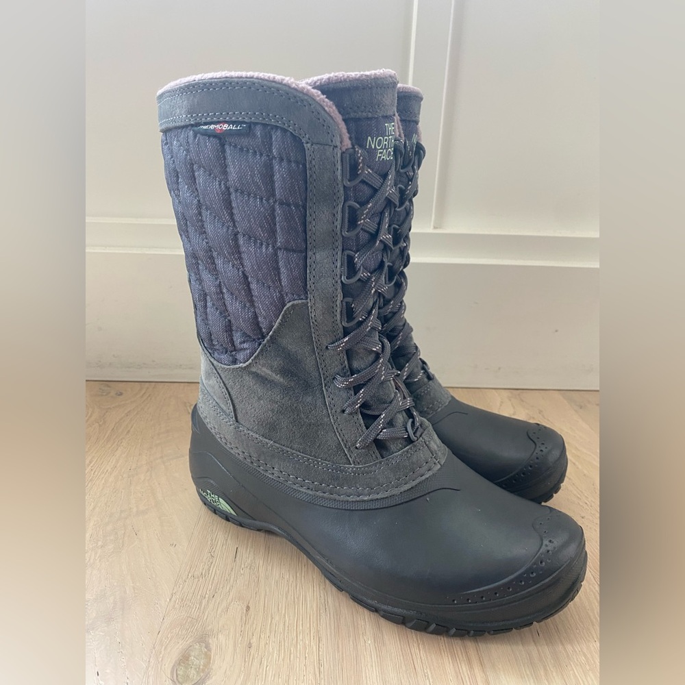 THE NORTH FACE THERMOBALL INSULATED UTILITY BOOT WOMEN'S GRAY PURPLE MINT 6.5